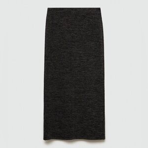 MNG Mango Ribbed Knit Midi Pencil Skirt Charcoal Gray Back Slit Minimalist Chic